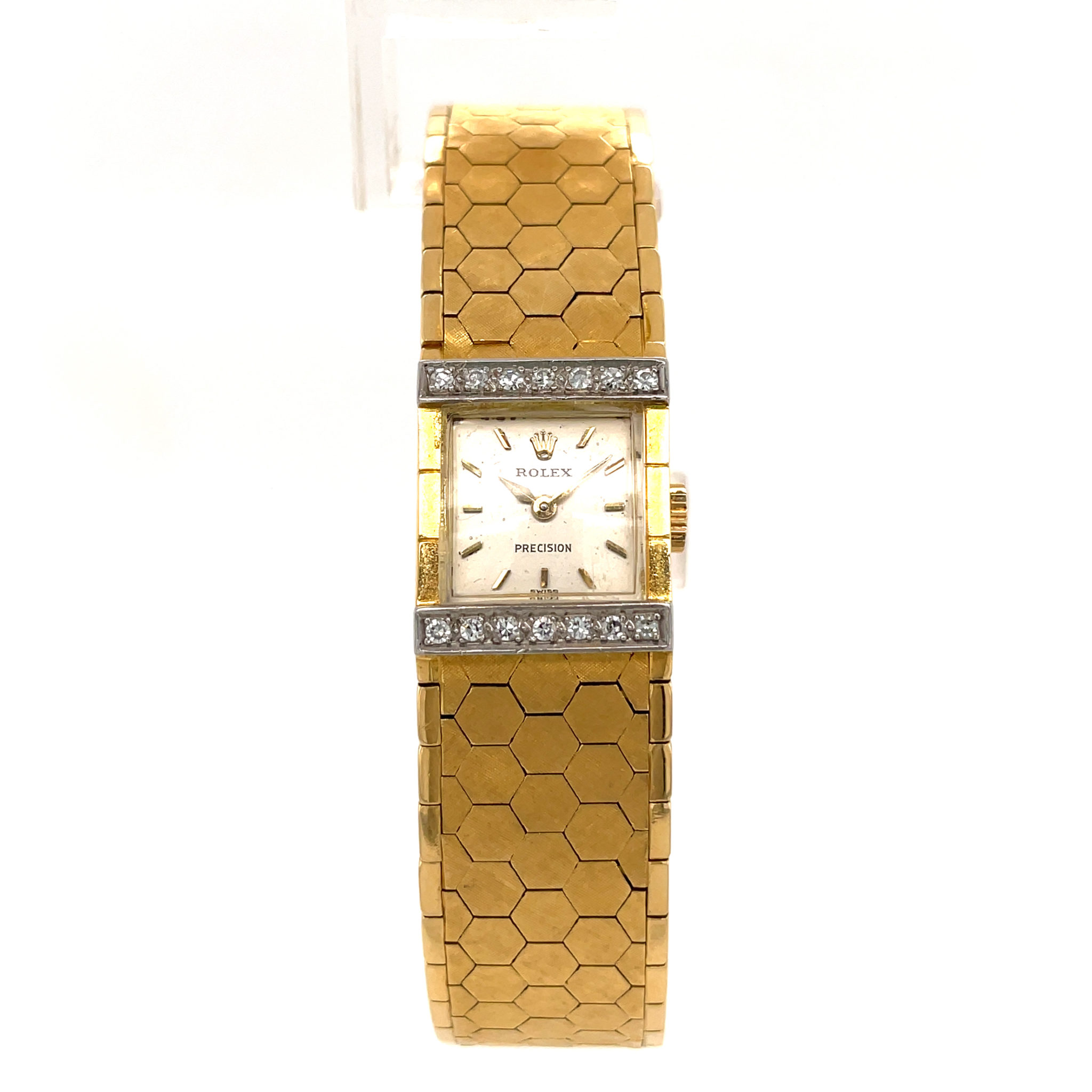 Rolex Precision Lady's Gold 750 Vintage watch Factory diamaond setting ca. 1960s