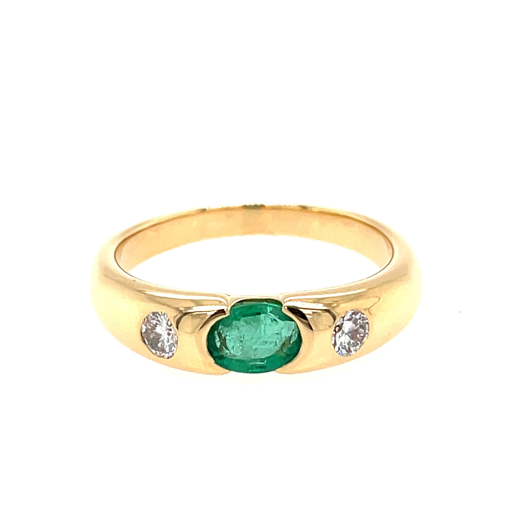 Smaragd Ring Gr. 62 ca. 0,30 ct Diamanten Gelbgold 750/ 18K