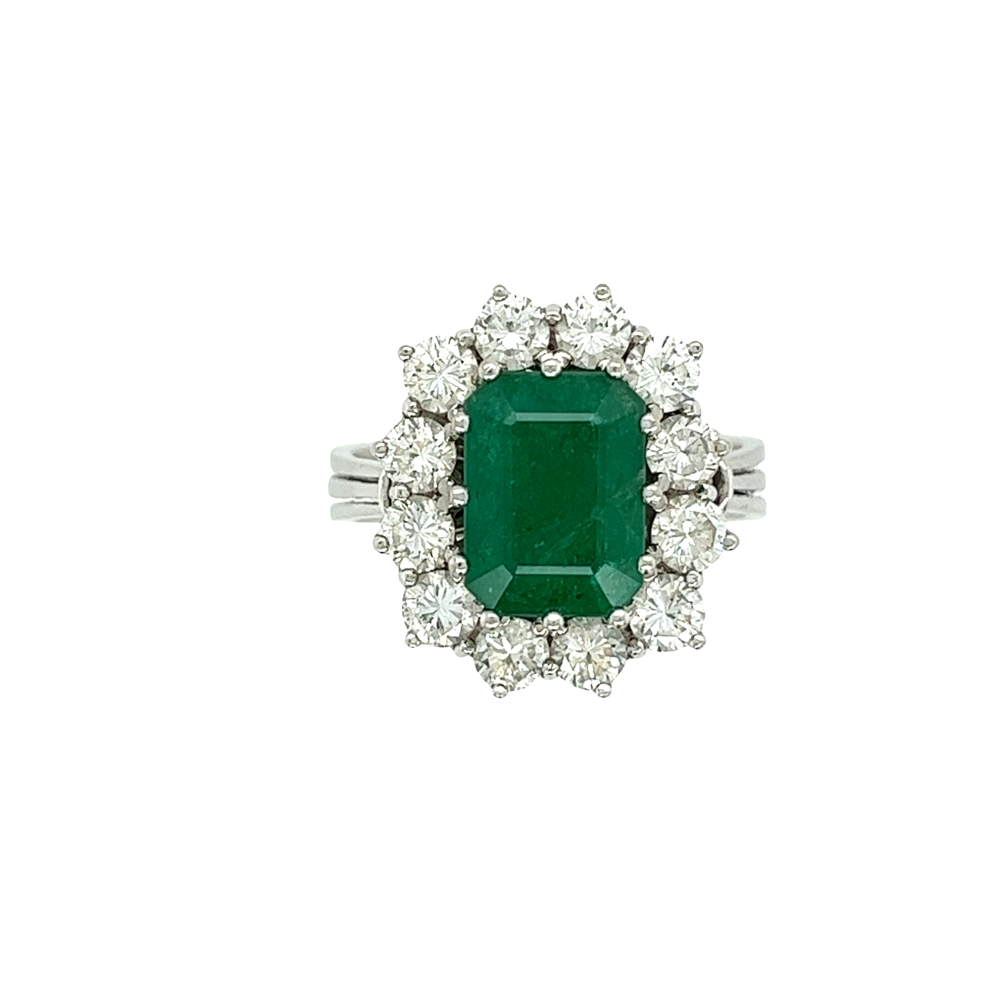 Smaragd Ring Weißgold 750 / 18K mit ins. ca. 1,2ct Diamanten