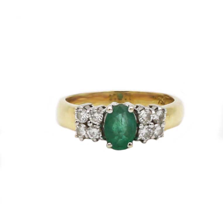 Diamant Smaragd Ring Gelbgold 750/18K. ca. 0,40ct.