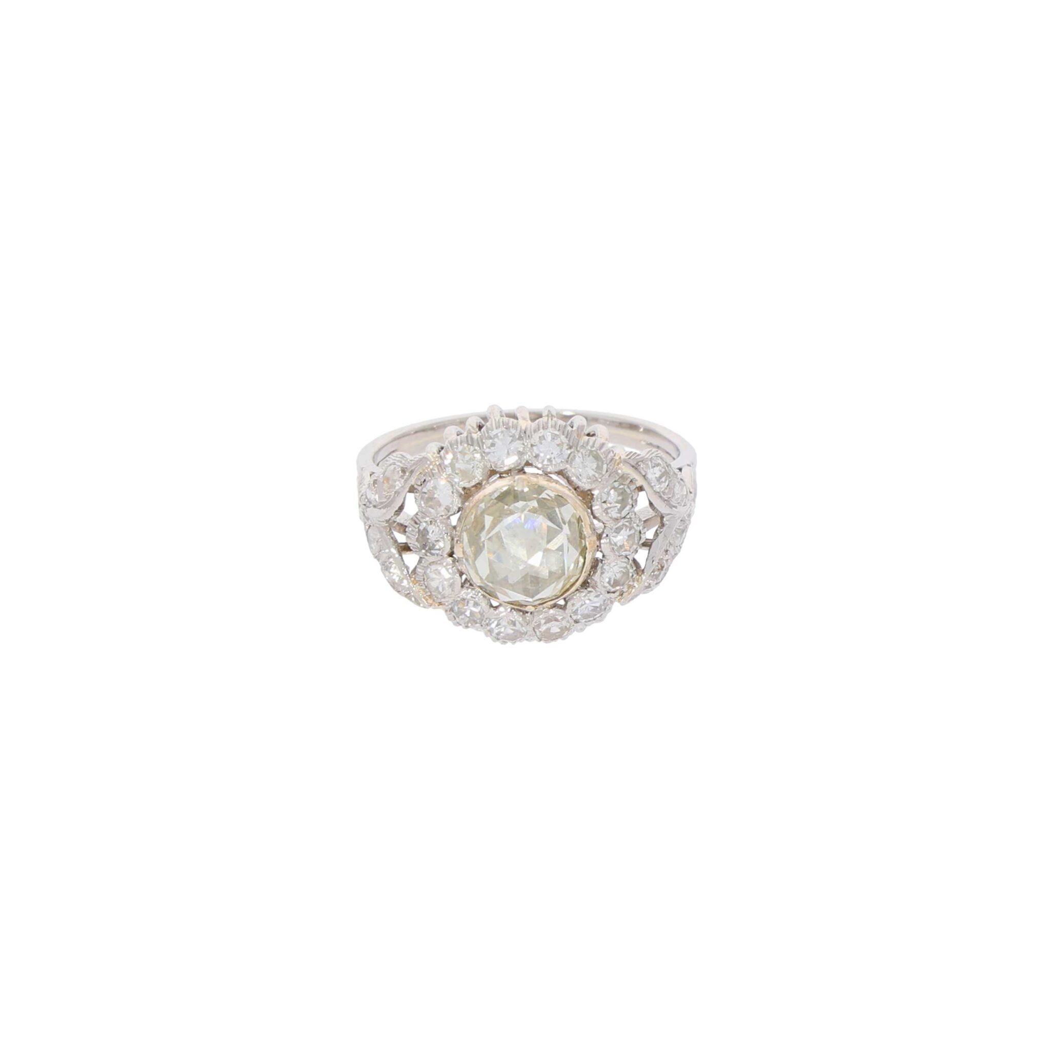 Diamant Ring Gr.51 Platin 950 mit ca.1ct Holländische Rose und  0,25ct Achtkant