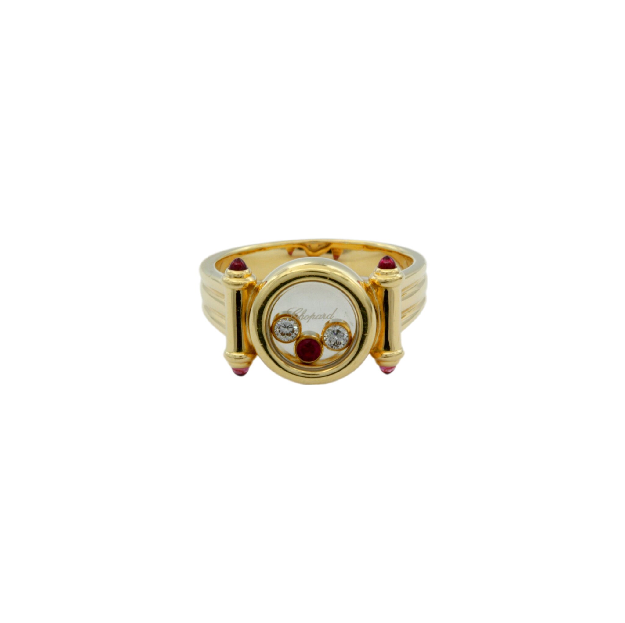 Chopard Happy Diamond Ring Gr. 56 Gelbgold 750 / 18K mit Diamanten und Rubinen