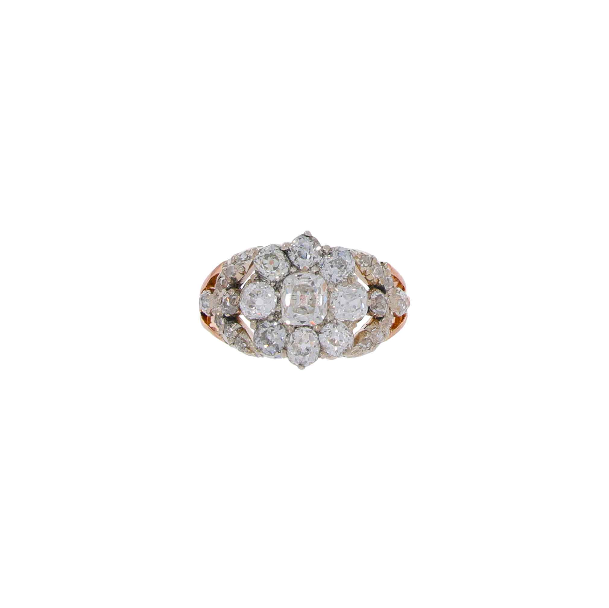 Jugendstil Ring Gr.52 Roségold / Silber mit 1,2ct Altschliff Diamanten