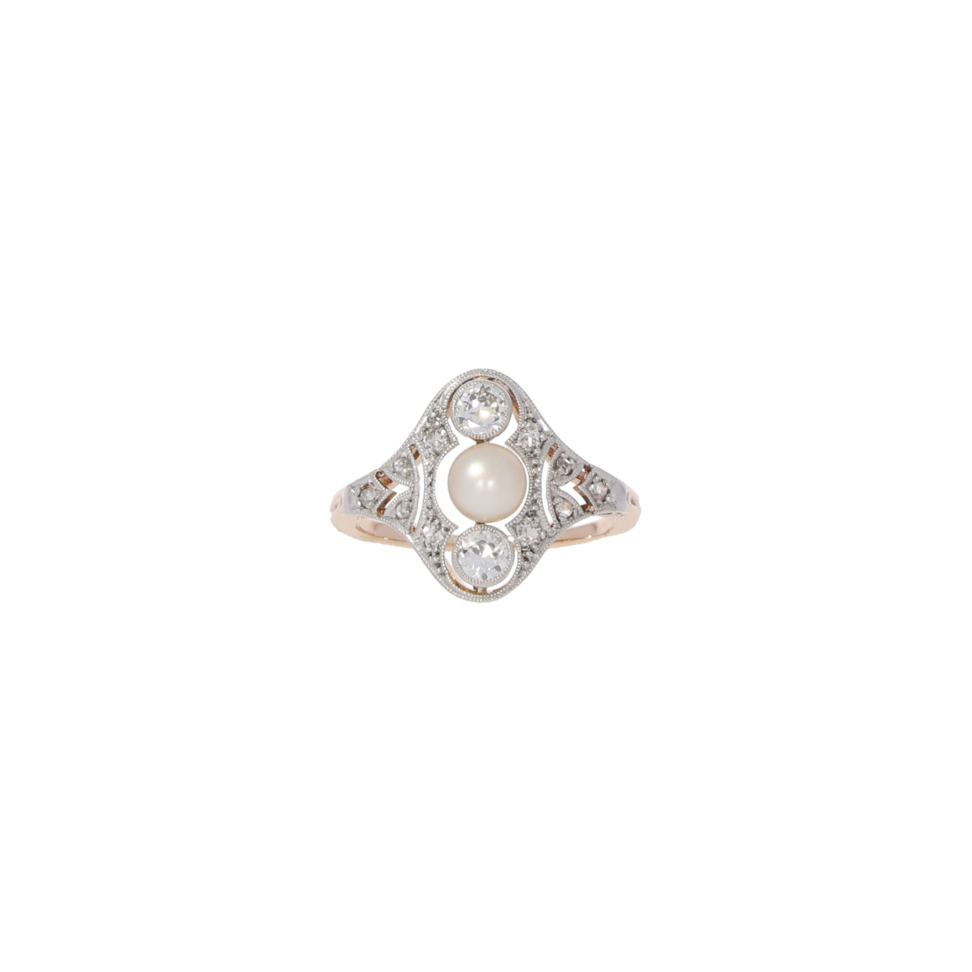 Art Deco Ring Gr.50 Weiß- / Gelbgold 585 / 14K mit ca. 0,25ct Diamanten