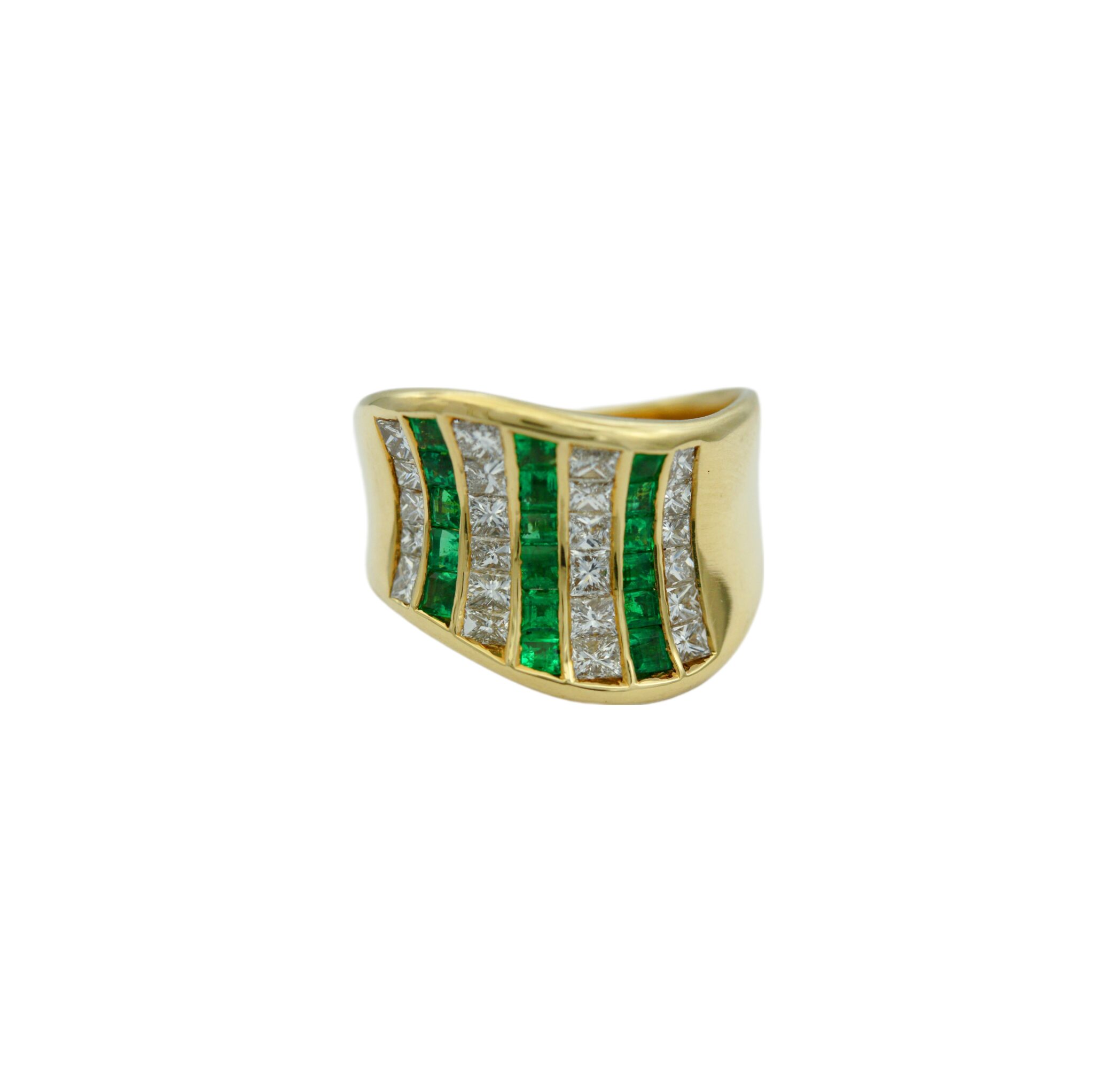 Ring Gr. 61 Gelbgold 750 / 18K mit Diamanten und Smaragden 